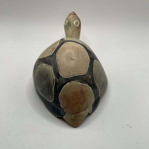 Decorative Stone Carved Turtle Figurine Black and Tan Collectible - Picture 4 of 9